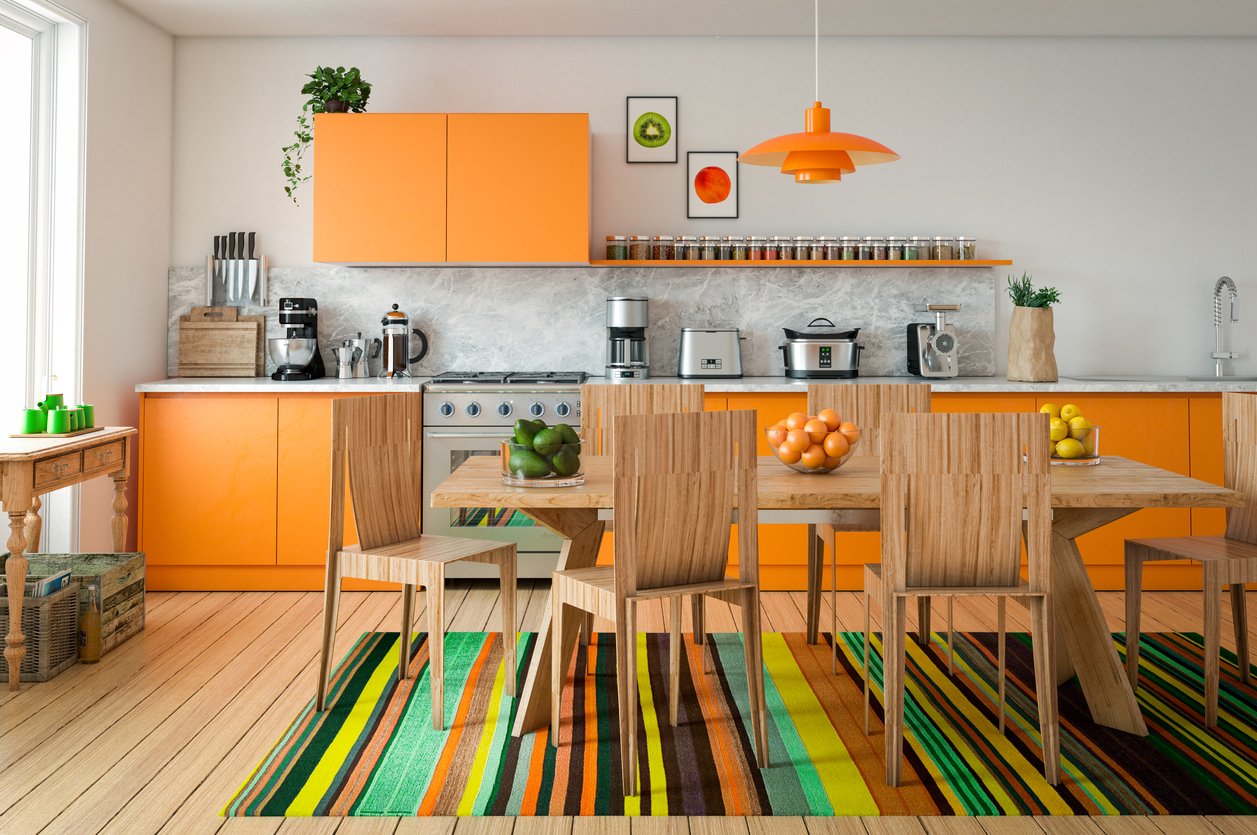 διακόσμηση κουζίνας με πορτοκαλί χρώμα 
